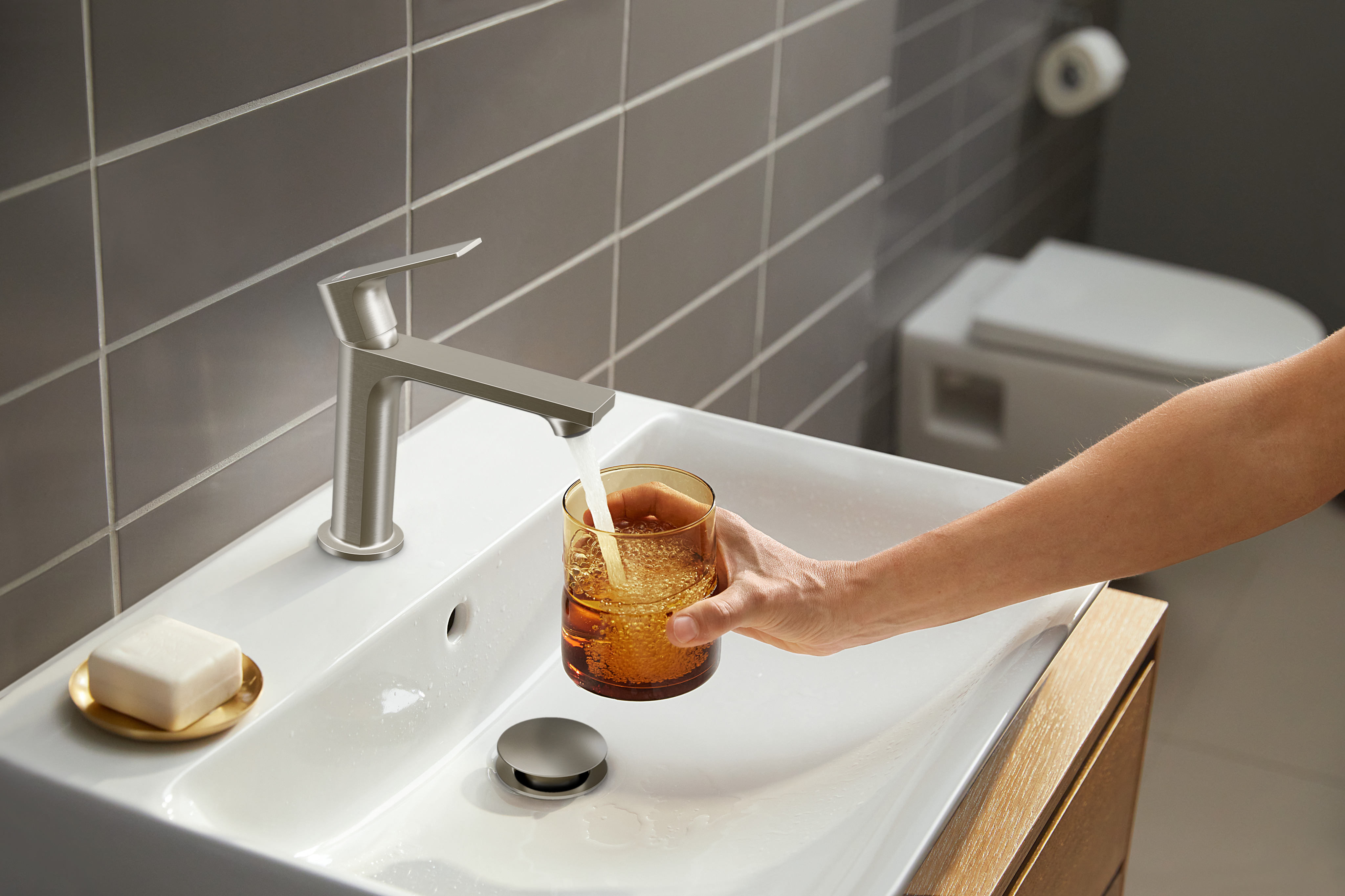 Hansgrohe Rebris E Waschbeckenarmatur - Gebürstetes Nickel, 1 Griff, Mit Zugstangen-Ablauf