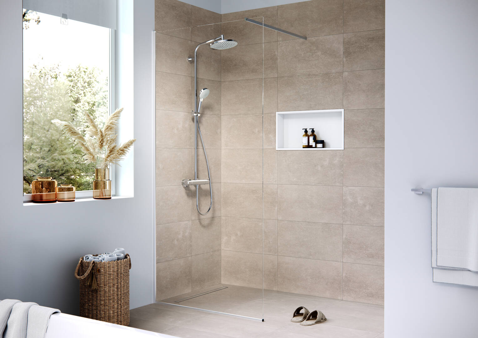 hansgrohe Écoulement de douche RainDrain Compact, Caniveau de douche linéaire 1200 carrelable