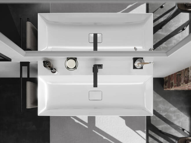 Detailní pohled: Umyvadlo 1000/480 s otvorem pro baterii bez přepadu  SmartClean