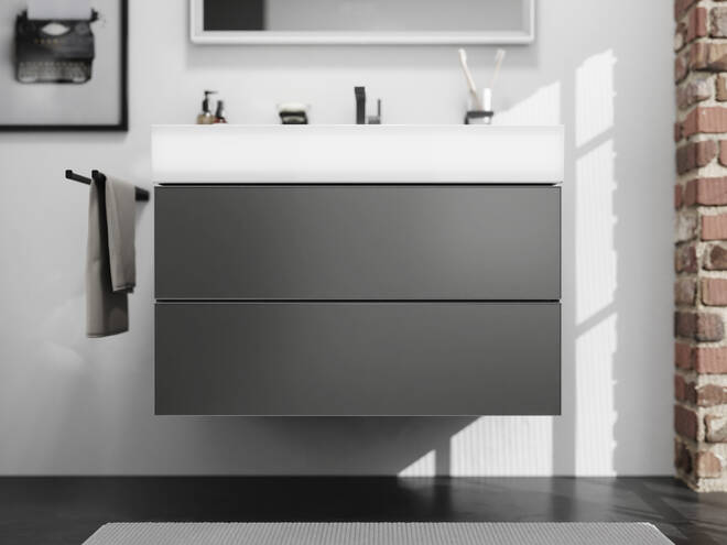 Close-Up: Waschtischunterschrank Schiefergrau Matt 980/475 mit 2 Schubkästen für Waschtisch 6