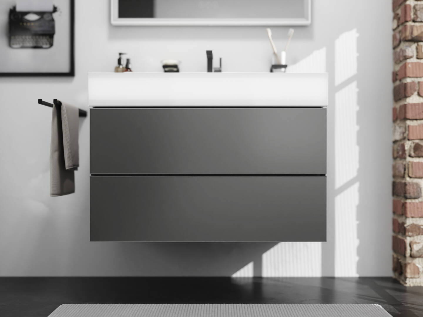 Close-Up: Waschtischunterschrank Schiefergrau Matt 980/475 mit 2 Schubkästen für Waschtisch 6