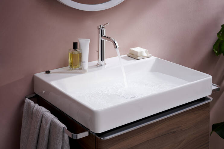 Close-Up: Waschtischunterschrank Nussbaum Dunkel 580/475 mit 2 Schubkästen für Waschtisch 5