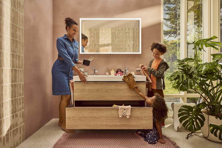 Close-up: badmeubel Natural Oak 1180/475 met 2 lades voor wastafel  oppervlak greep: