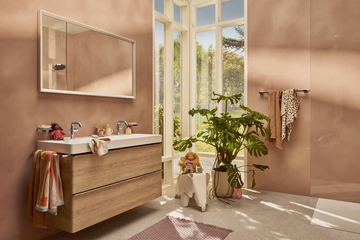 Close-up: badmeubel Natural Oak 1180/475 met 2 lades voor wastafel  oppervlak greep: