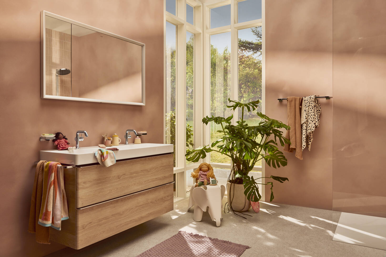 Close-up: badmeubel Natural Oak 1180/475 met 2 lades voor wastafel  oppervlak greep: