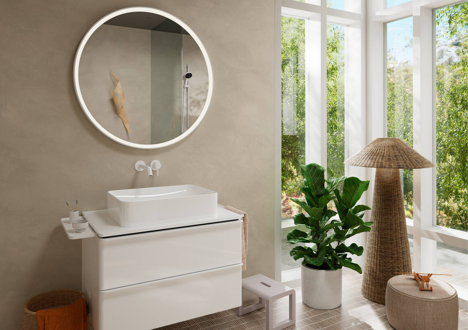 Close-up: 1-grepps tvättställsblandare EcoSmart+ för inbyggnad i vägg med 22 5 cm pip