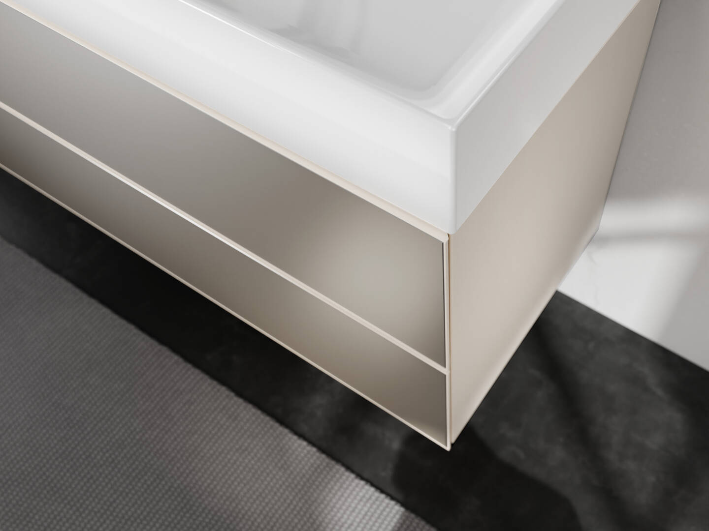 Detailný pohľad: Skrinka pod umývadlo piesková matná béžová 1180/475 s 2 zásuvkami 1