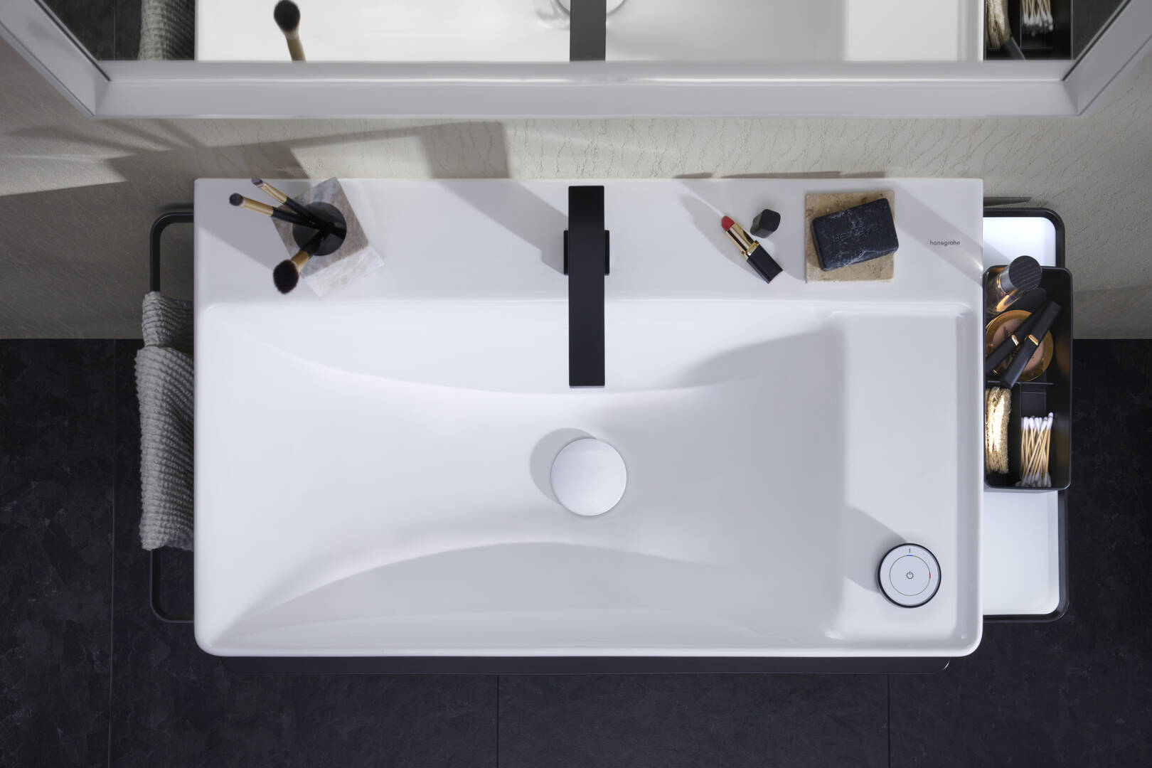 Detailní pohled: Umyvadlo s poličkou vpravo 800/480 se 2 otvory pro baterii bez přepadu  SmartClean