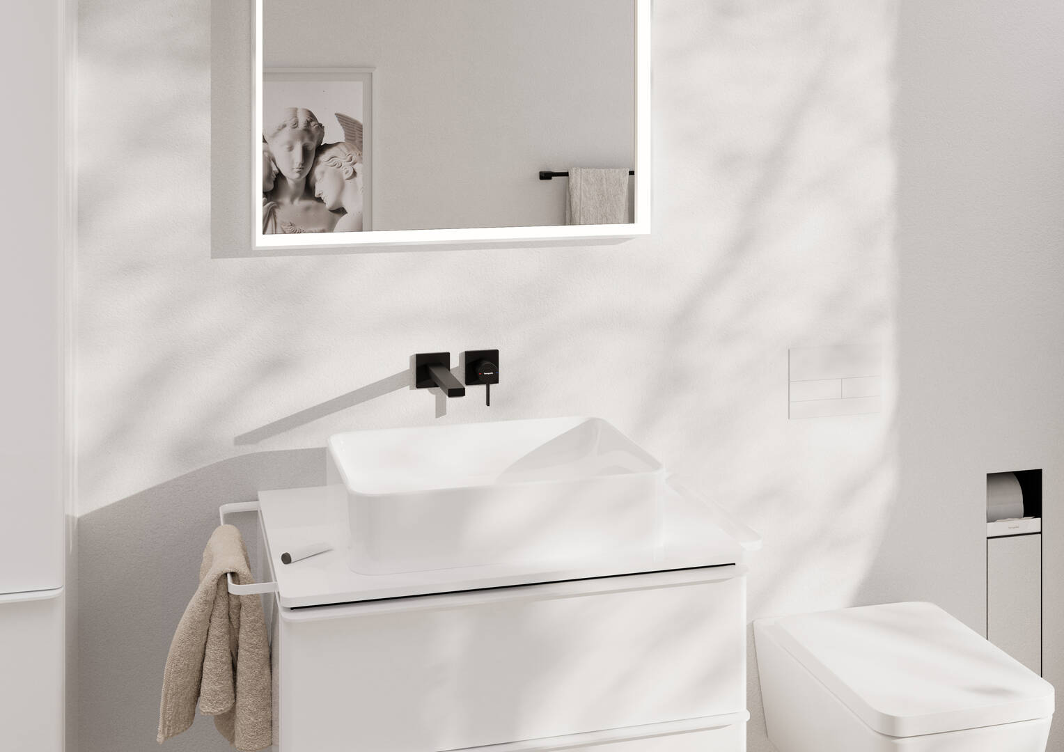 Close-up: 1-grepps tvättställsblandare EcoSmart+ för inbyggnad i vägg med 22 5 cm pip