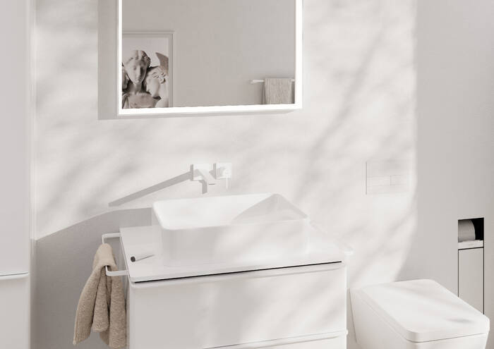 Primo piano: Base sottolavabo con 2 cassetti Bianco Lucido 780/550 per top con foro centrale 12