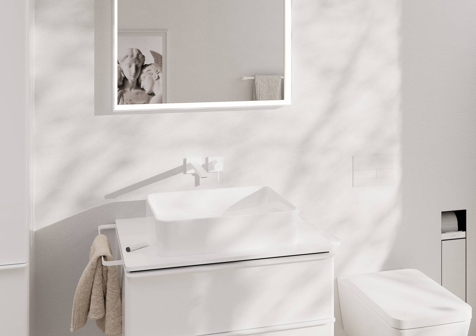 Primo piano: Base sottolavabo con 2 cassetti Bianco Lucido 780/550 per top con foro centrale 12