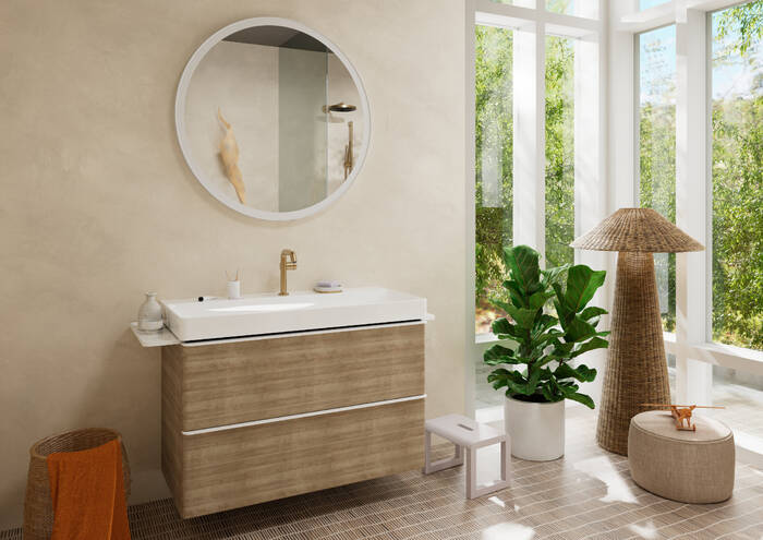 Close-up: Vanity unit Natural Oak 980/475 with 2 drawers for wash basin 1