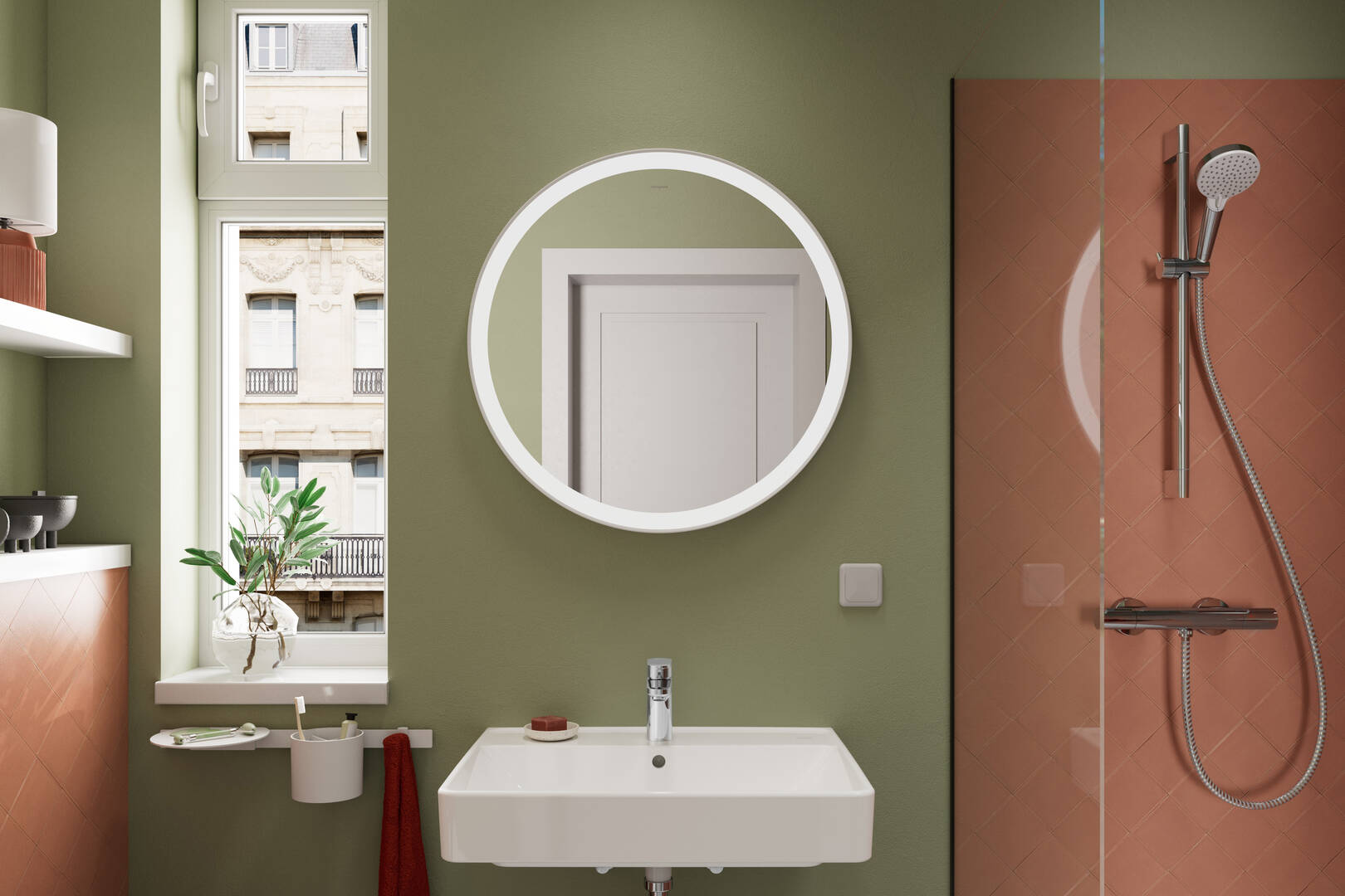 Close-Up: Waschtisch 650/480 mit Hahnloch und Überlauf  SmartClean