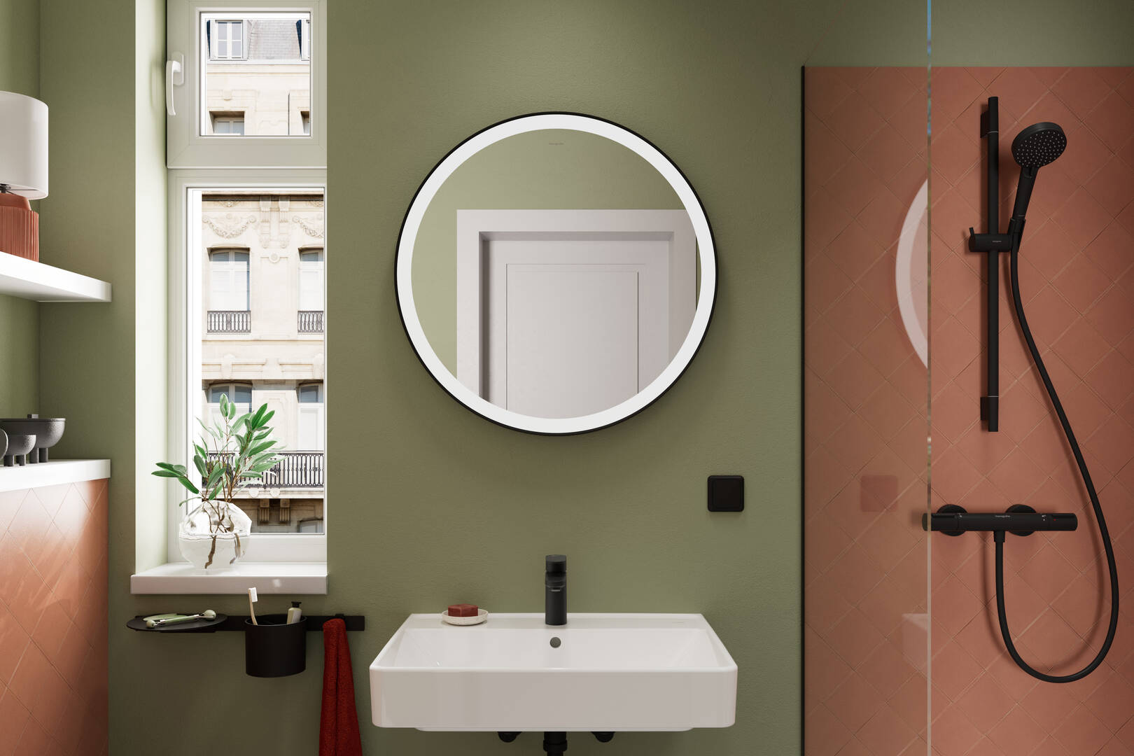 Close-Up: Waschtisch 650/480 mit Hahnloch und Überlauf  SmartClean