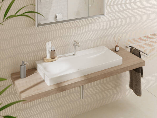 Close-Up: Aufsatzwaschtisch geschliffen 1000/480 mit Hahnloch ohne Überlauf  SmartClean