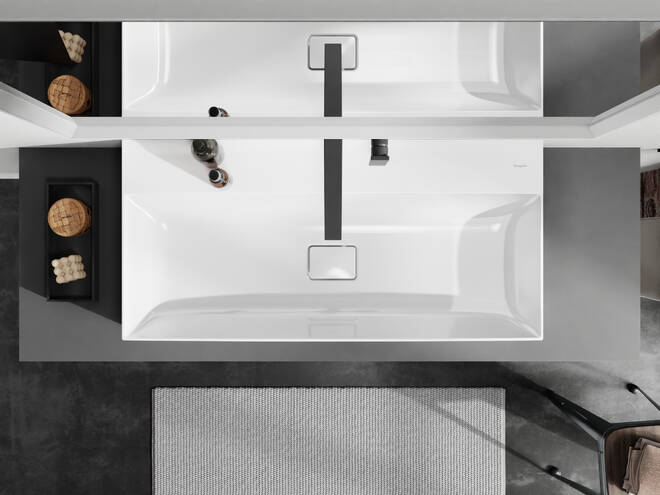 Primo piano: Lavabo rettificato 1000/480 senza foro rubinetteria e troppopieno  SmartClean