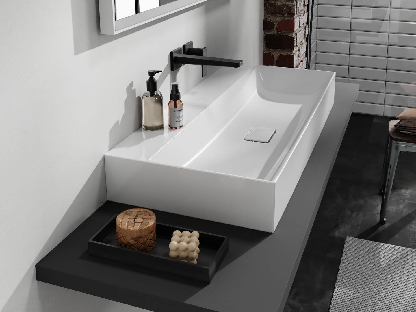 Primo piano: Lavabo rettificato 1000/480 senza foro rubinetteria e troppopieno  SmartClean