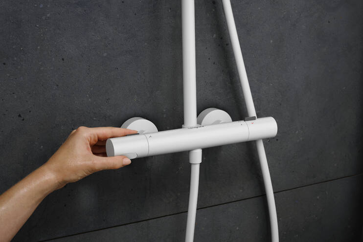 Close-up: Showerpipe 260 1jet with Ecostat Fine and hand shower 3jet 4