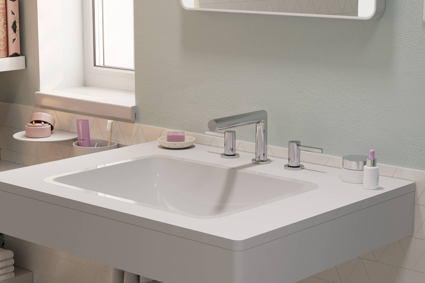 Close-up: 3-gats wastafelmengkraan 100 met afvoergarnituur 1