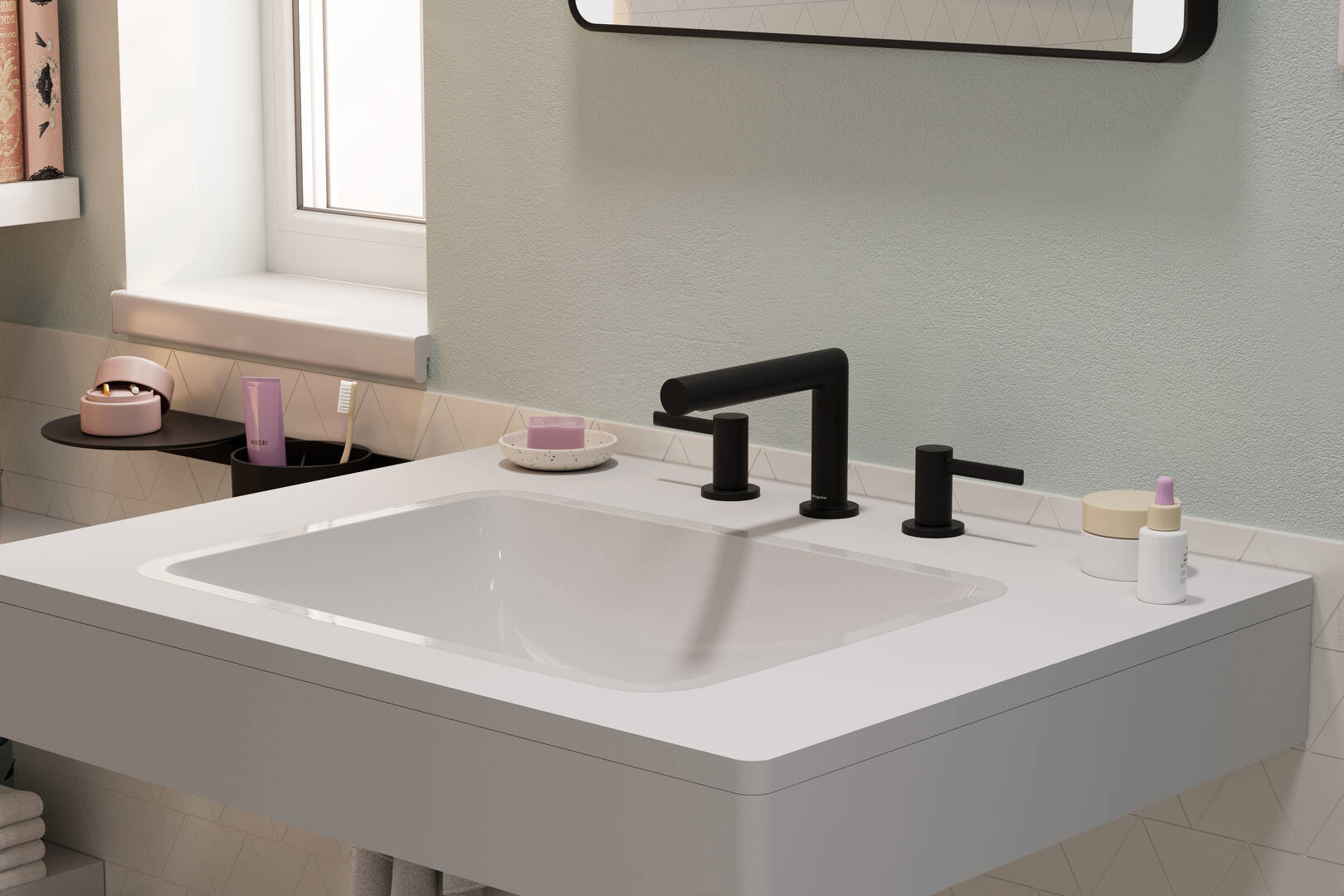 Close-up: 3-håls tvättställsblandare 100 med lyftventil 1