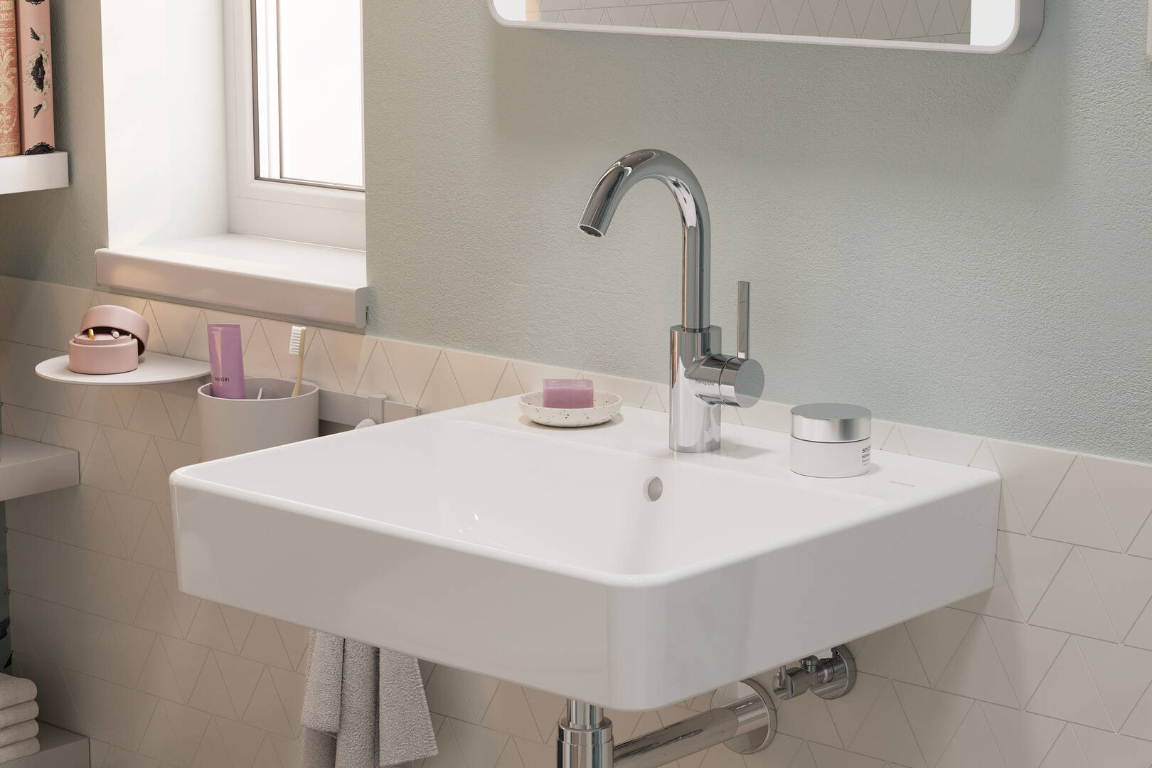 Detailní pohled: Páková umyvadlová baterie 210 CoolStart s otočným výtokem  bez odtokové soupravy