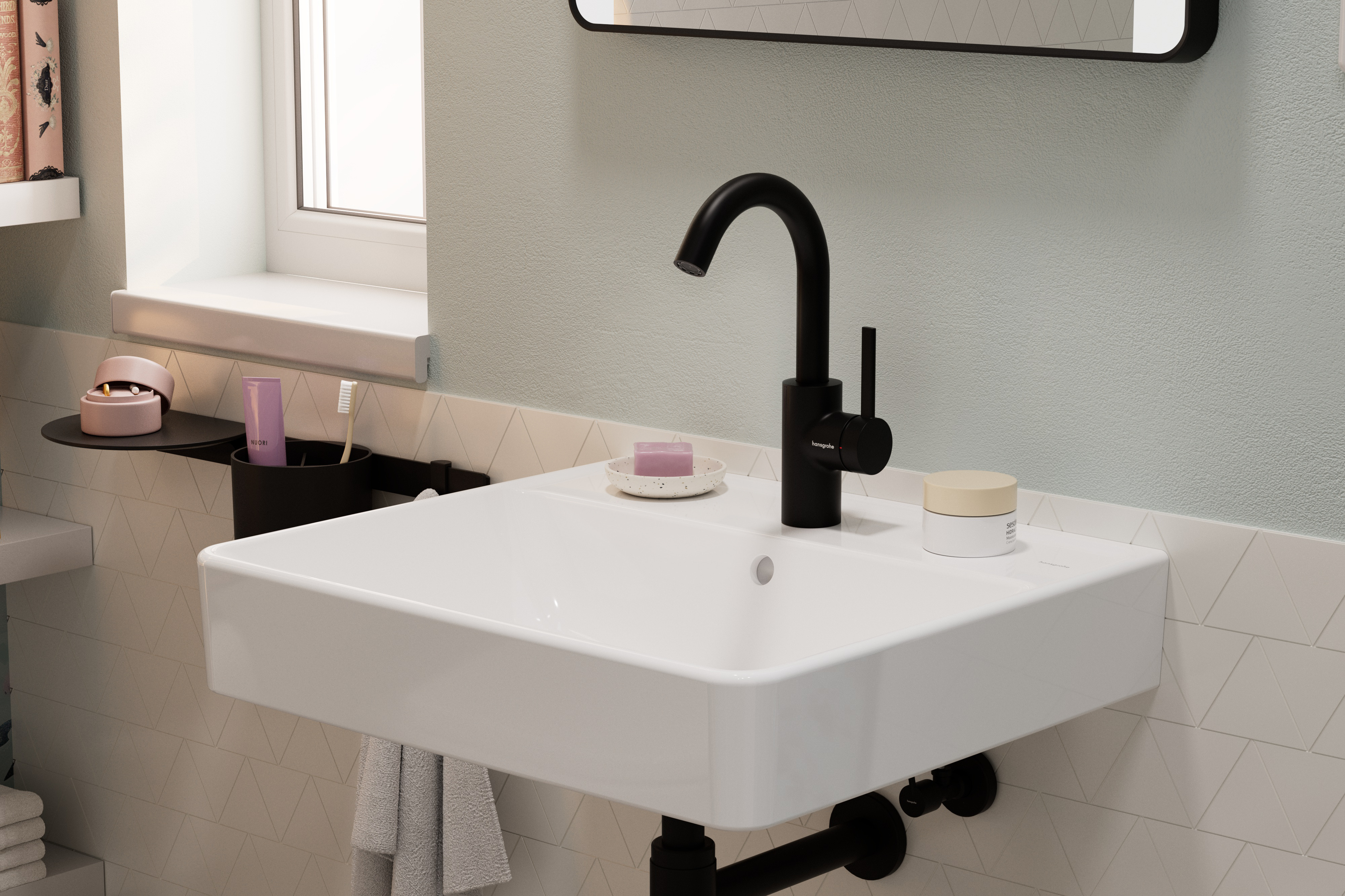 Detailní pohled: Umyvadlová baterie 210 CoolStart s otočným výtokem a odtokovou soupravou s táhlem 1