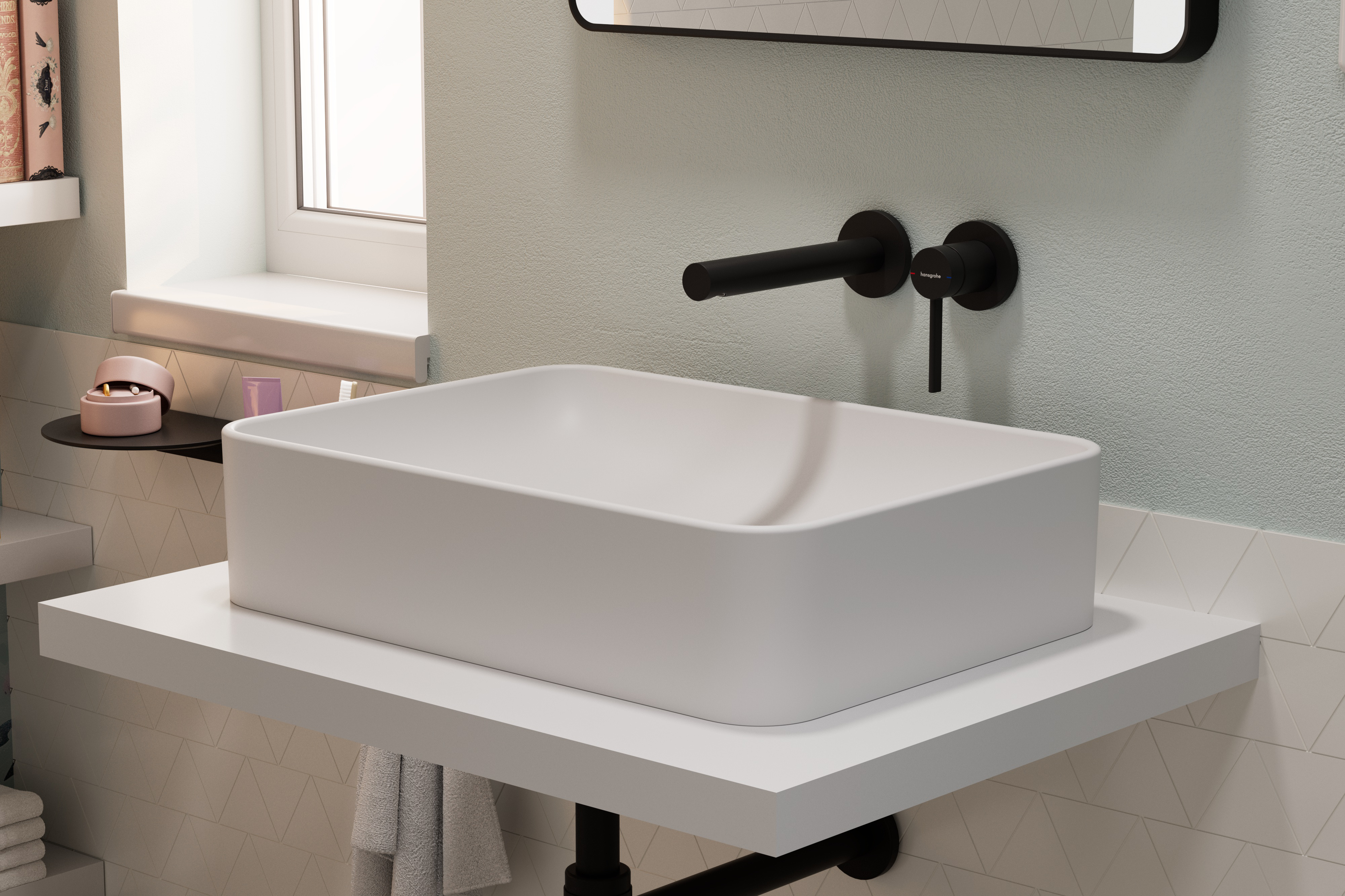 Primo piano: Miscelatore monocomando lavabo ad incasso a parete con bocca di erogazione 19 4 cm