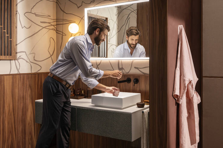 Close-Up: Einhebel-Waschtischmischer Unterputz für Wandmontage mit Auslauf 22 8 cm