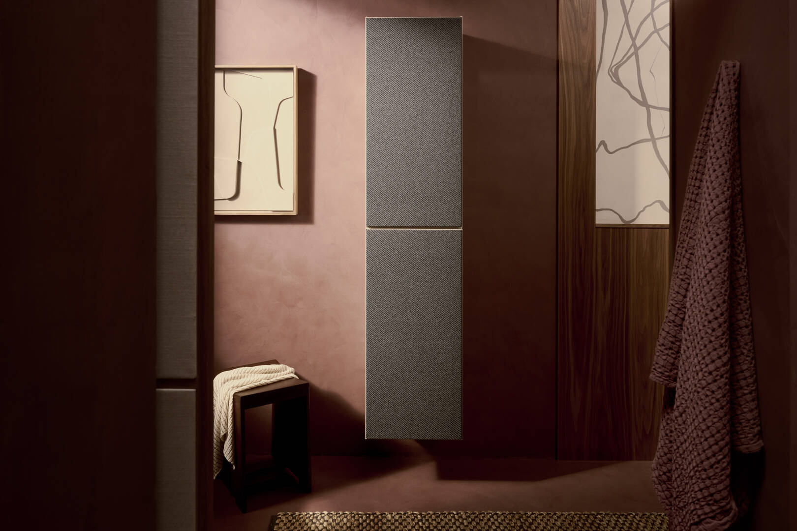 Primer plano: Columna alta beige arena mate 400/360  bisagra a la derecha