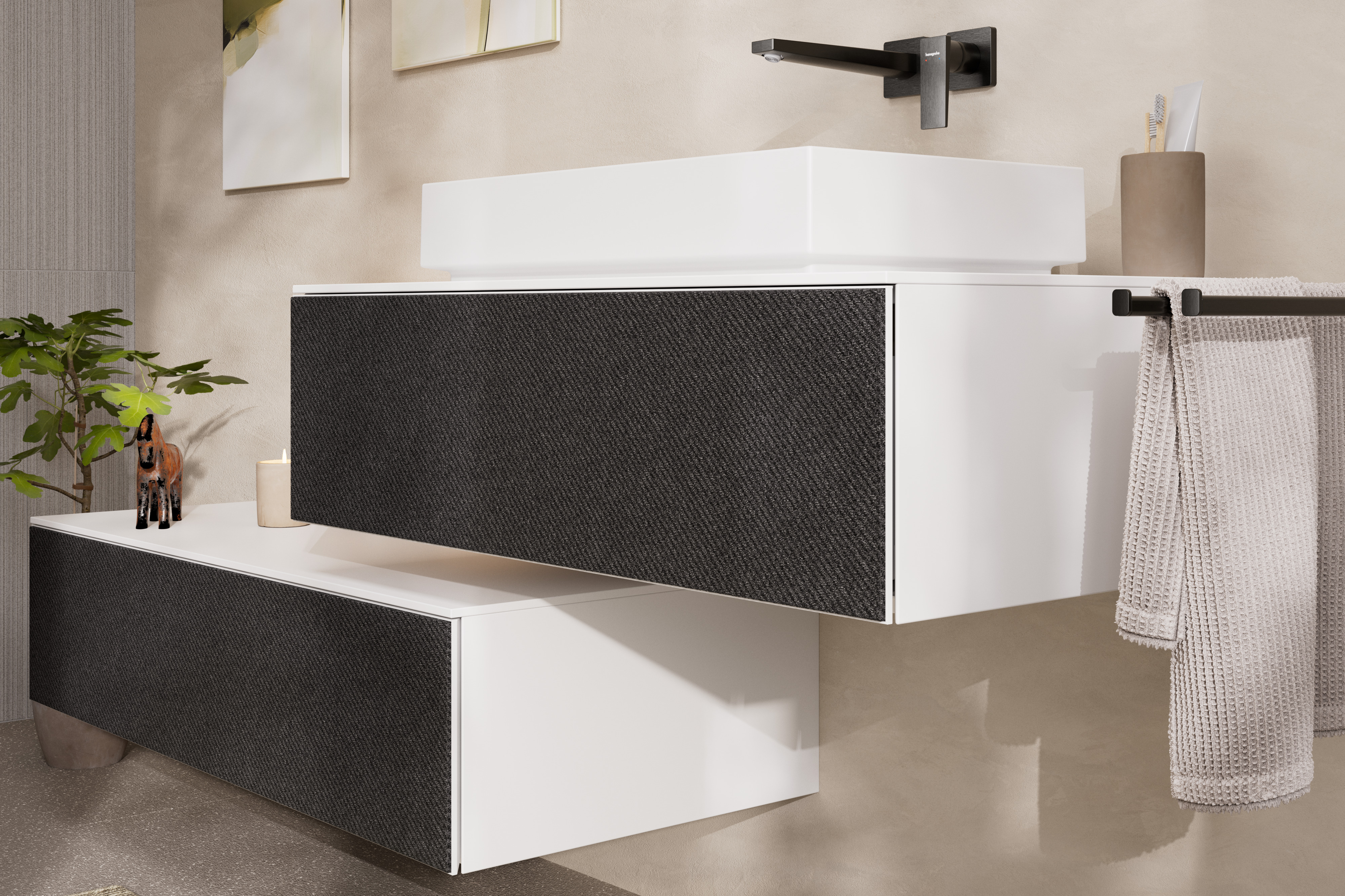 Primo piano: Base sottolavabo con 1 cassetto Bianco Opaco 980/550 per top con foro centrale 1