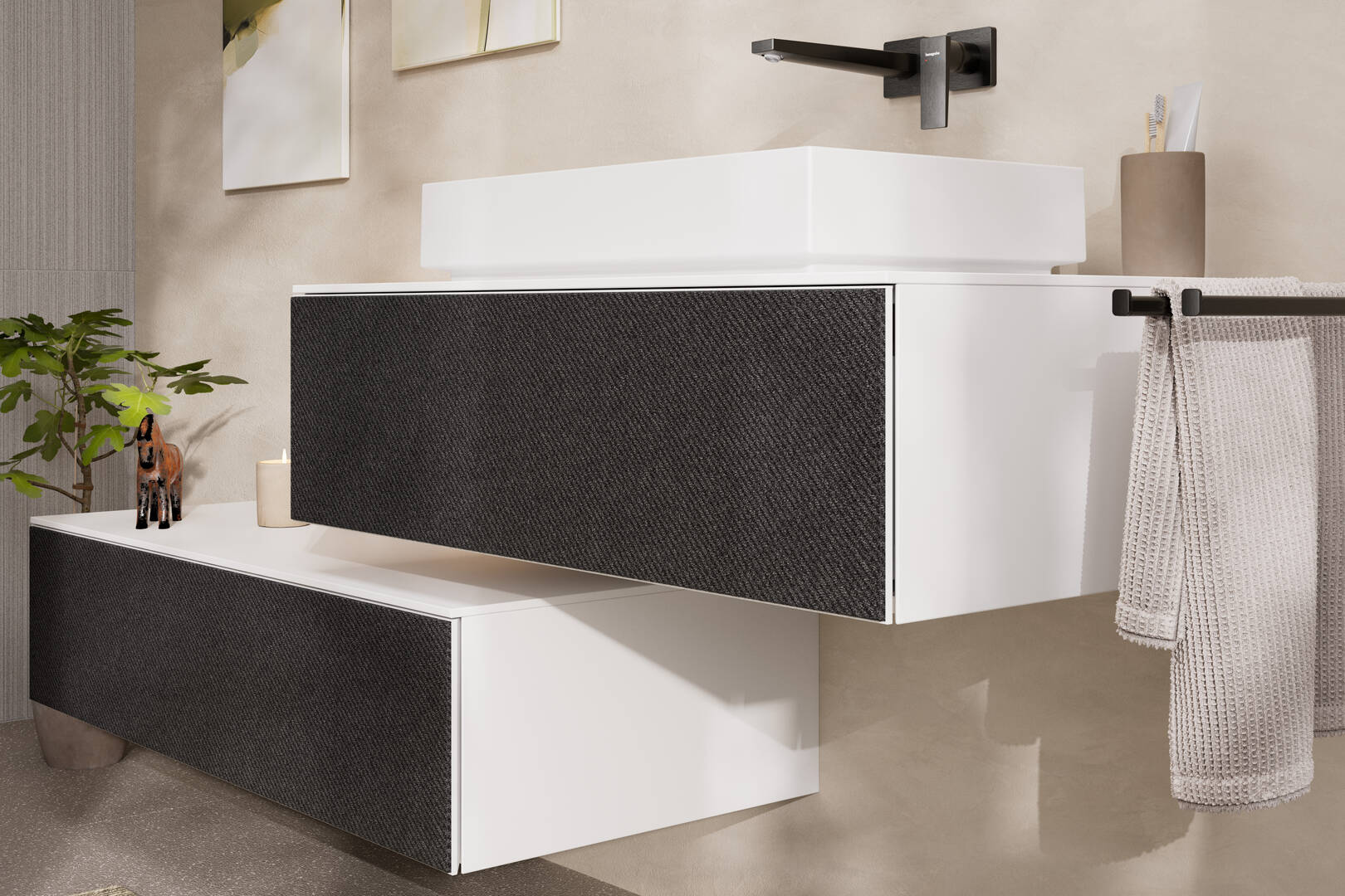 Primo piano: Base sottolavabo con 1 cassetto Bianco Opaco 980/550 per top con foro centrale 1