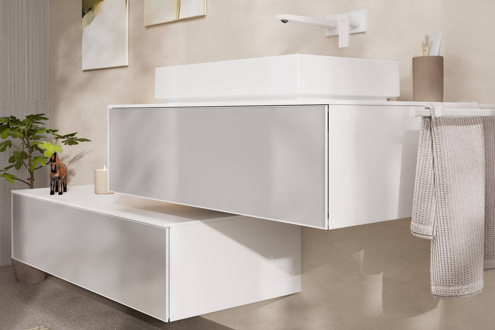 Close-Up: 1-greps servantarmatur med vingegrep til 2-hulls innbygging i vegg med 22 5 cm tut