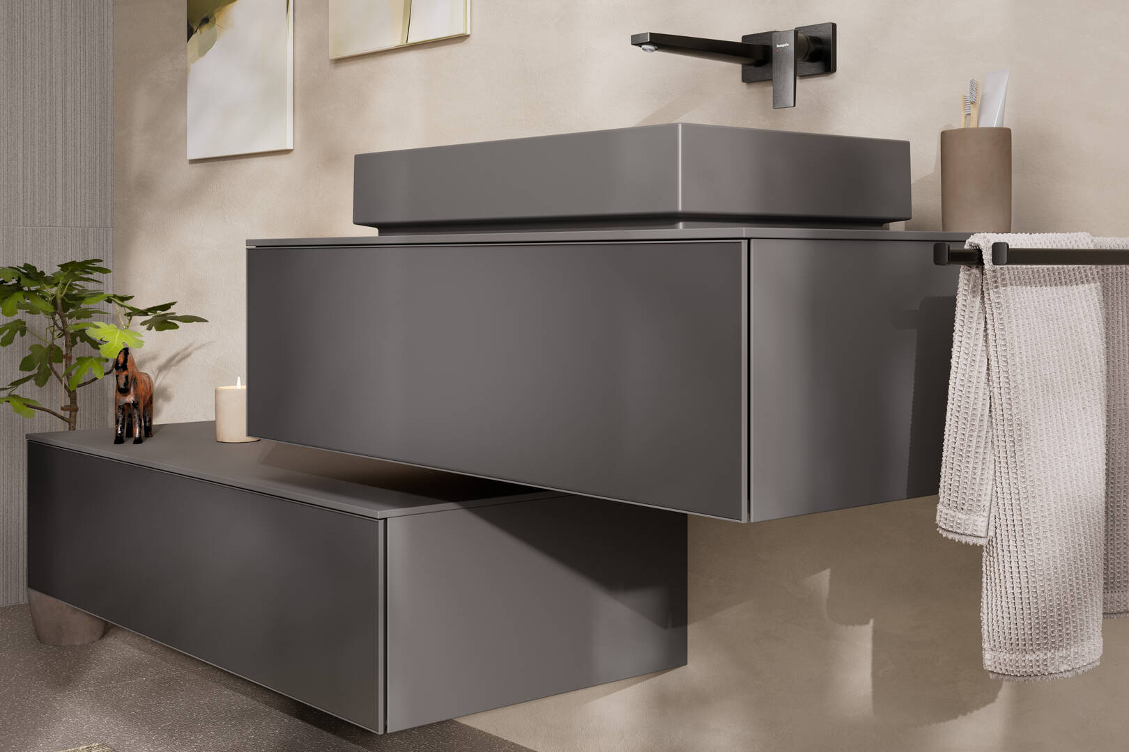 Close-Up: Sideboard Schiefergrau Matt 1180/550 mit 1 Schubkasten und Abdeckplatte 1