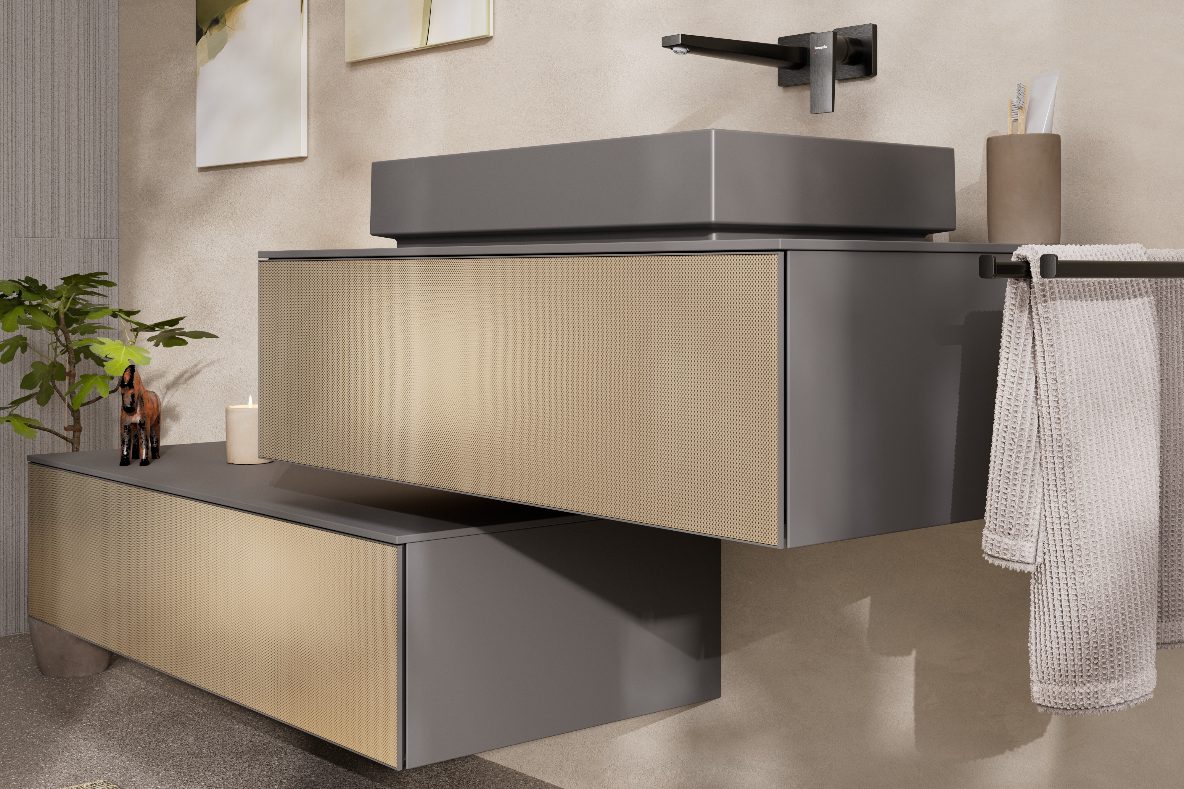 Close-Up: Sideboard Schiefergrau Matt 1180/550 mit 1 Schubkasten und Abdeckplatte 1