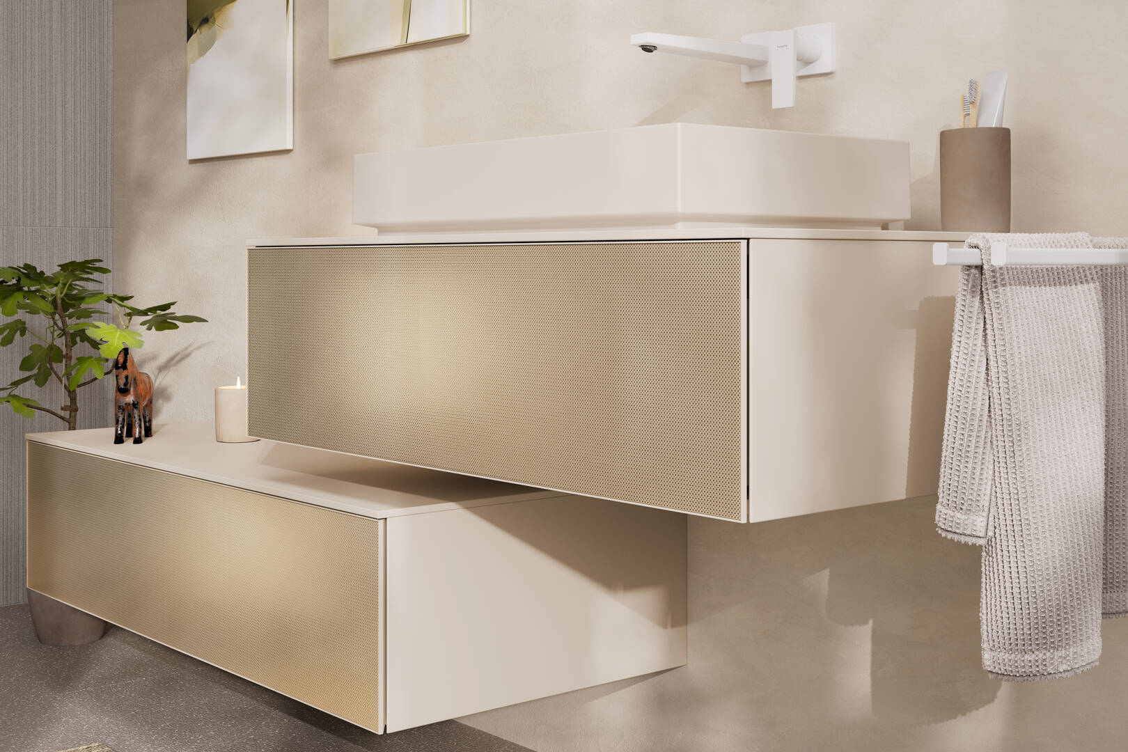 Close-Up: Sideboard Sandbeige Matt 1180/550 mit 1 Schubkasten und Abdeckplatte 1