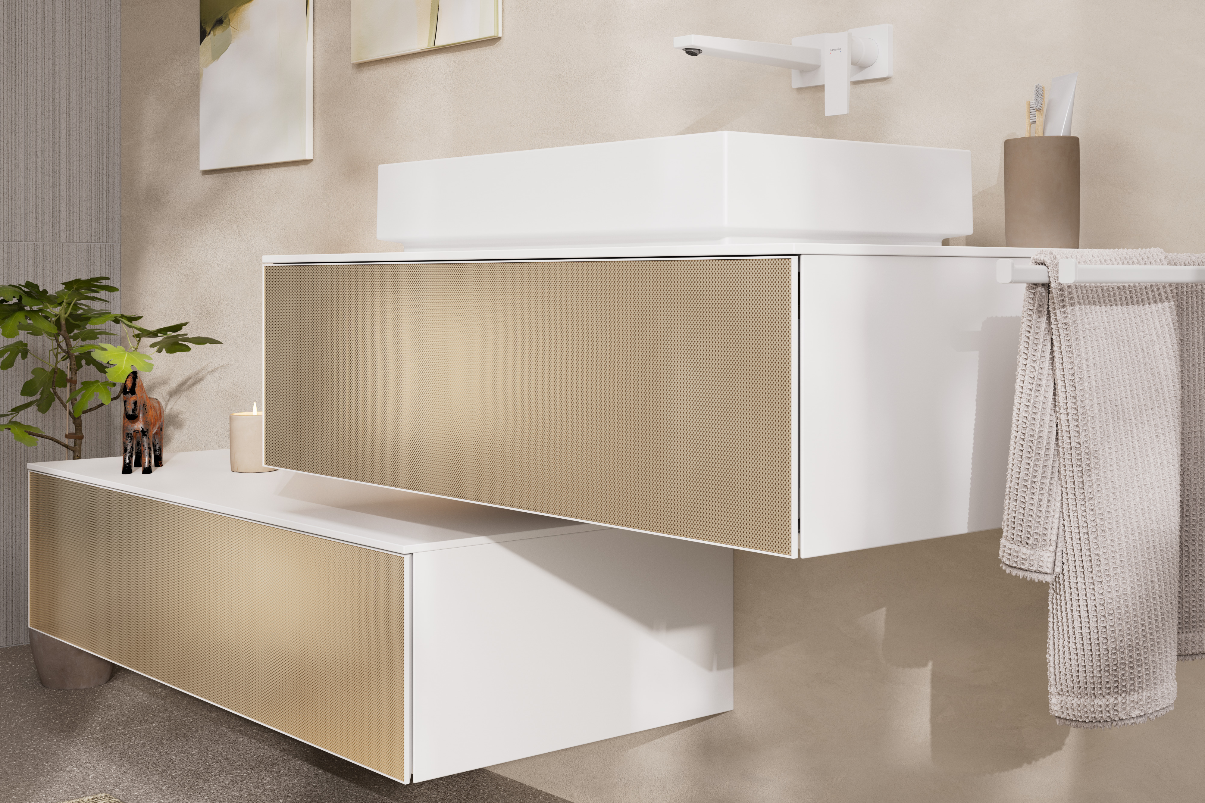 Primo piano: Base sottolavabo con 1 cassetto Bianco Opaco 980/550 per top con foro centrale 1