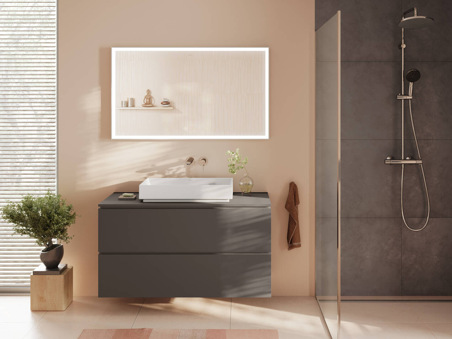 Close-up: Single lever basin mixer for concealed installation wall-mounted with spout 20 cm without waste set 20