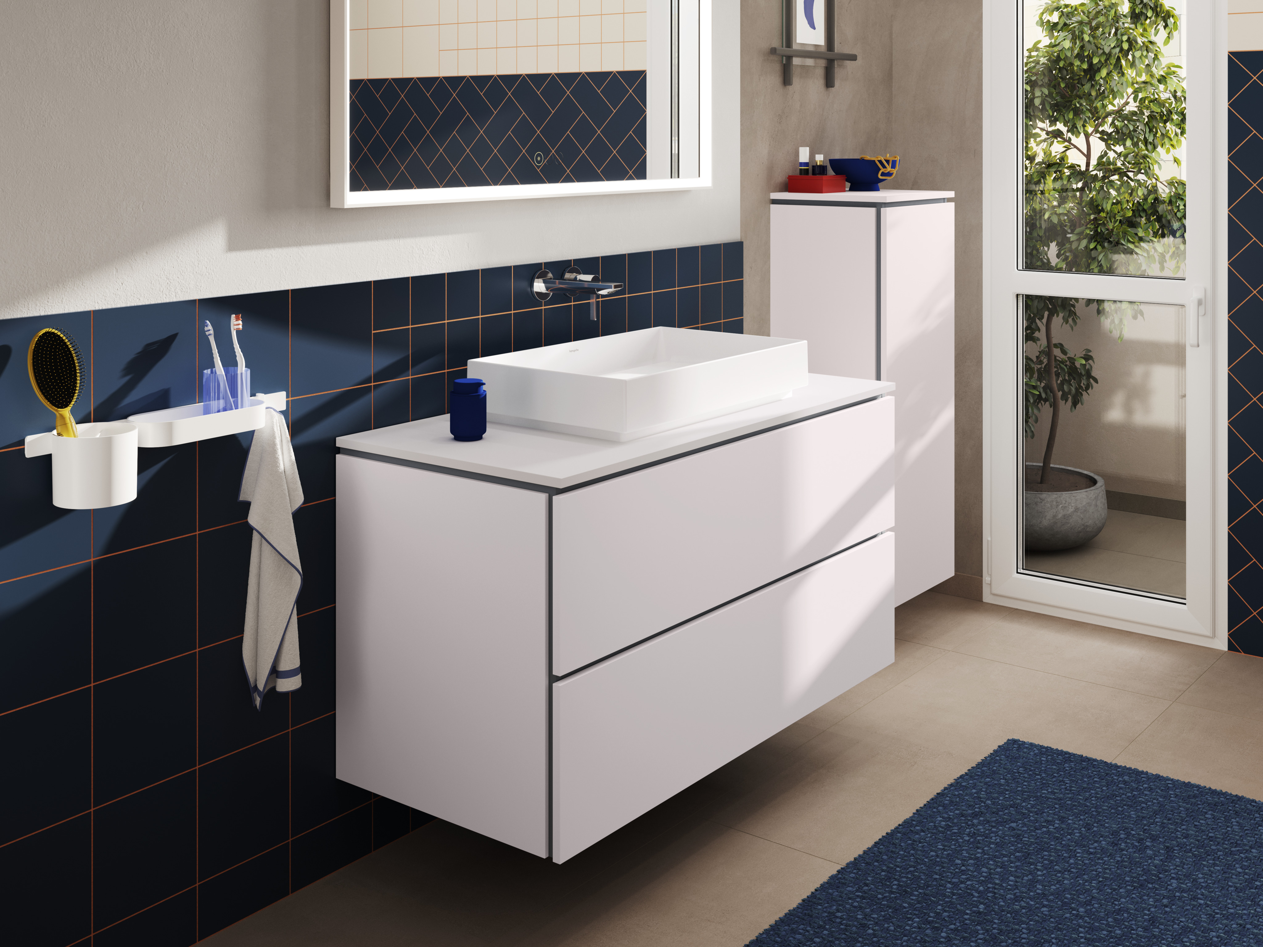 Close-up: Single lever basin mixer for concealed installation wall-mounted with spout 20 cm without waste set 23