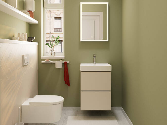 Close-up: Handrinse basin 500/480 with tap hole without overflow  SmartClean