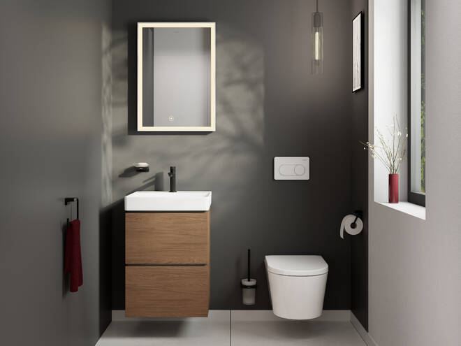 Close-up: Handrinse basin 500/480 with tap hole without overflow  SmartClean