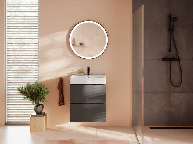 Primo piano: Base sottolavabo con 2 cassetti 580/470 per lavabo 1