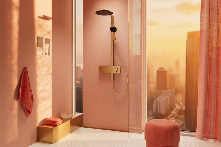 Close-up: Showerpipe 300 2jet with ShowerSelect Comfort thermostat for concealed installation 2
