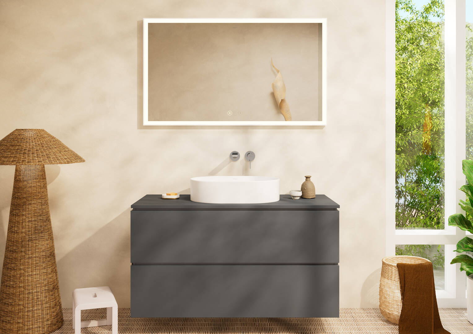 Close-up: Single lever basin mixer for concealed installation wall-mounted with spout 20 cm without waste set 10