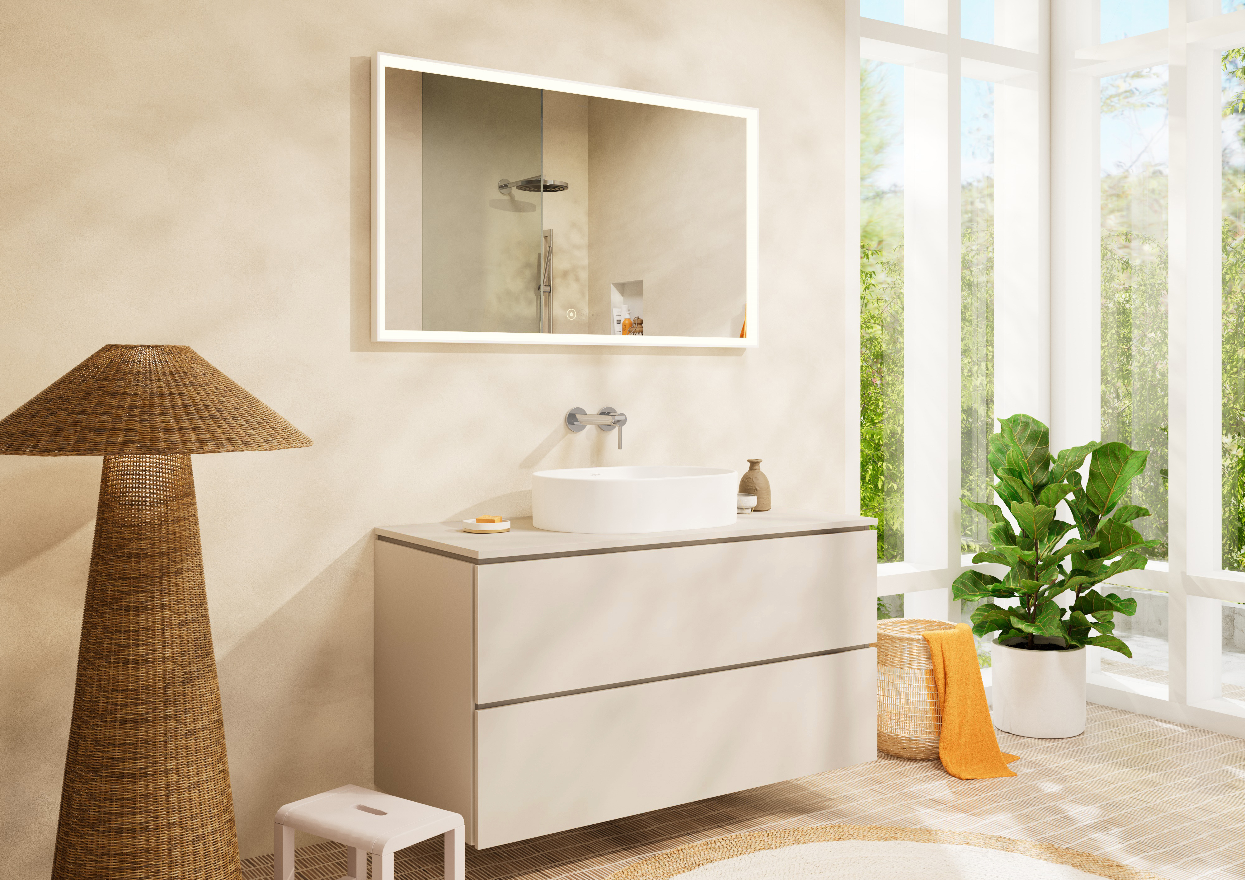 Close-up: Single lever basin mixer for concealed installation wall-mounted with spout 20 cm without waste set 15