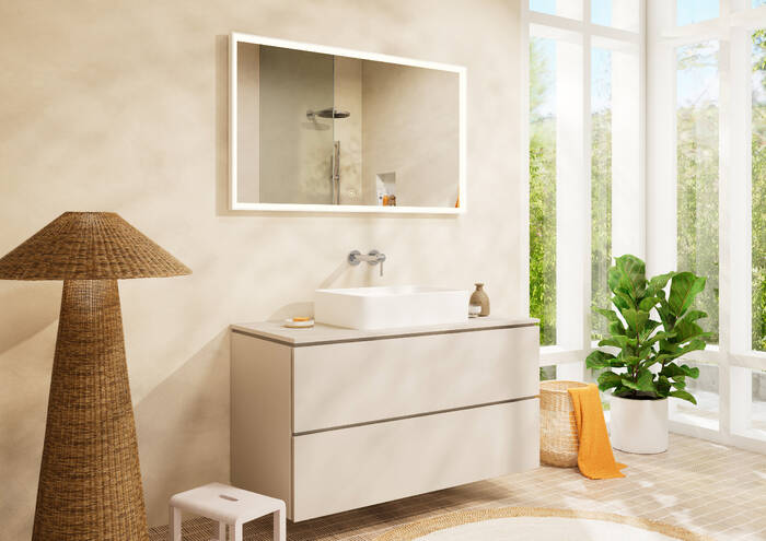 Close-up: Single lever basin mixer for concealed installation wall-mounted with spout 20 cm without waste set 18