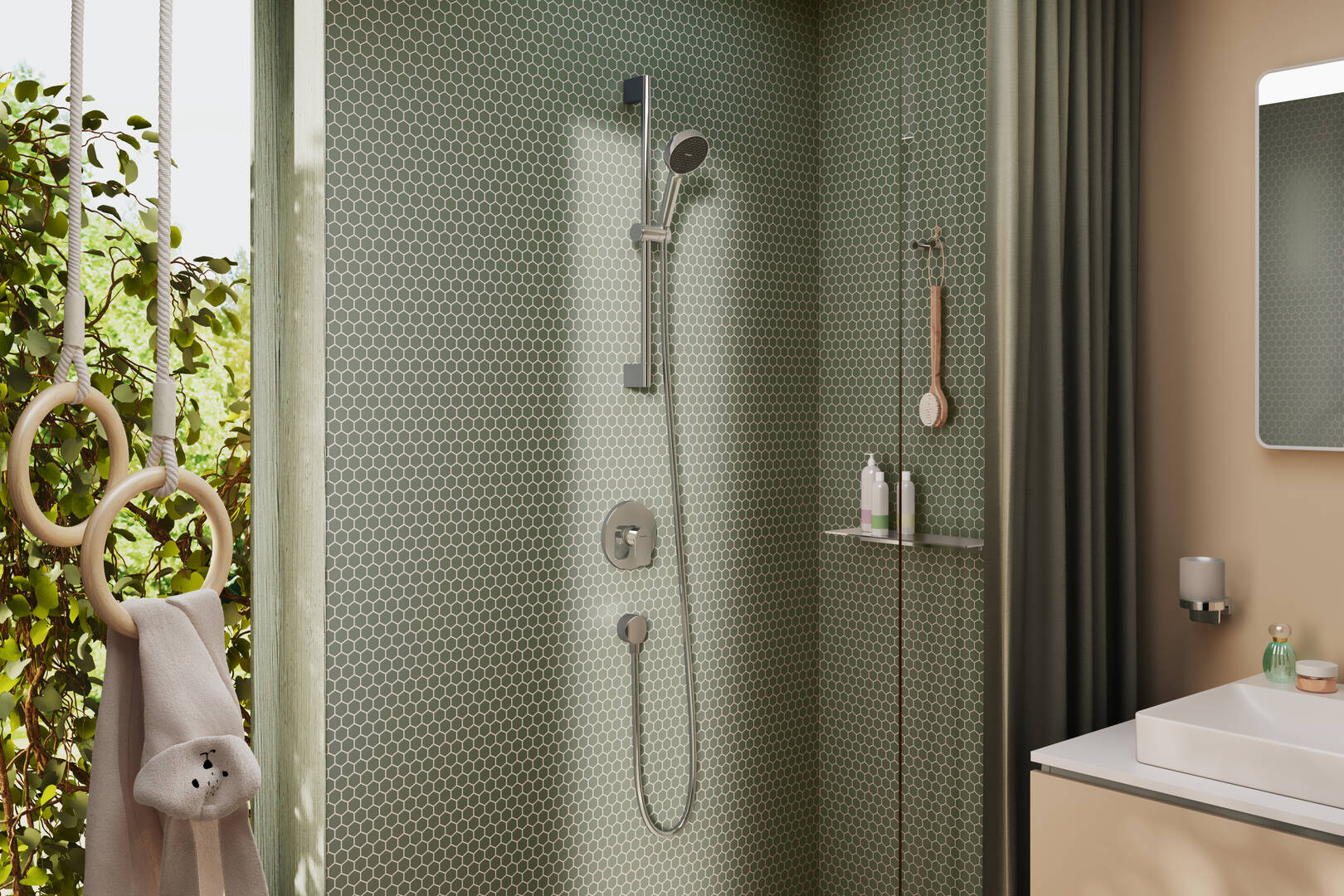 Close-up: Brusersæt 95 2jet EcoSmart med bruserstang 65 cm 6