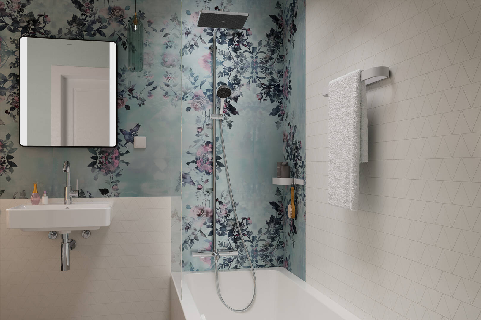 Close-Up: Showerpipe 290/180 1jet EcoSmart mit Wannenthermostat Ecostat Fine 1