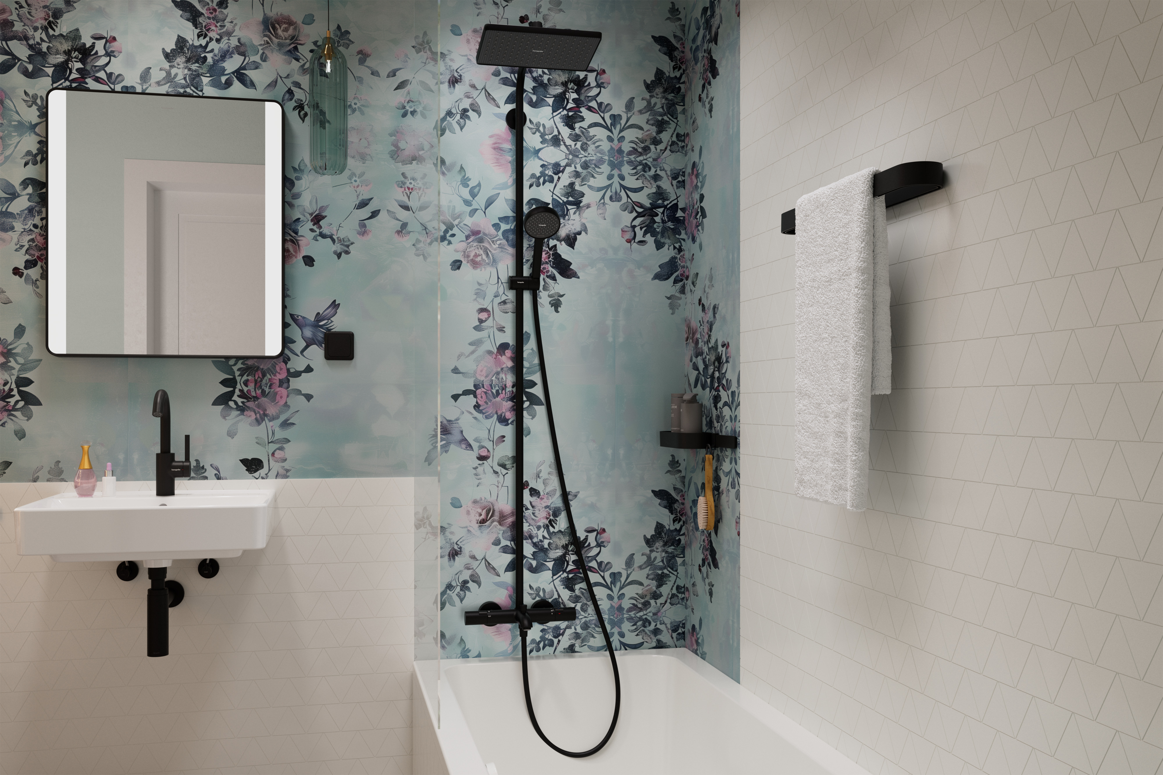 Primo piano: Showerpipe 290/180 1jet EcoSmart con Ecostat Fine 1