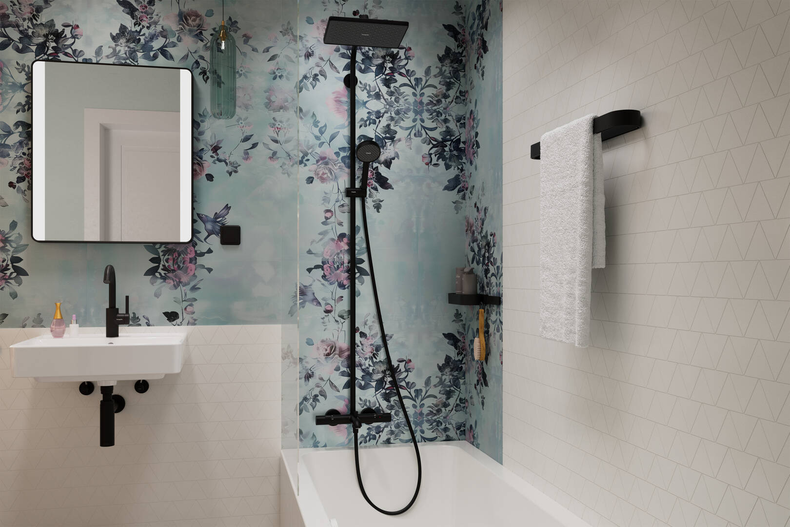 Primo piano: Showerpipe 290/180 1jet EcoSmart con Ecostat Fine 1