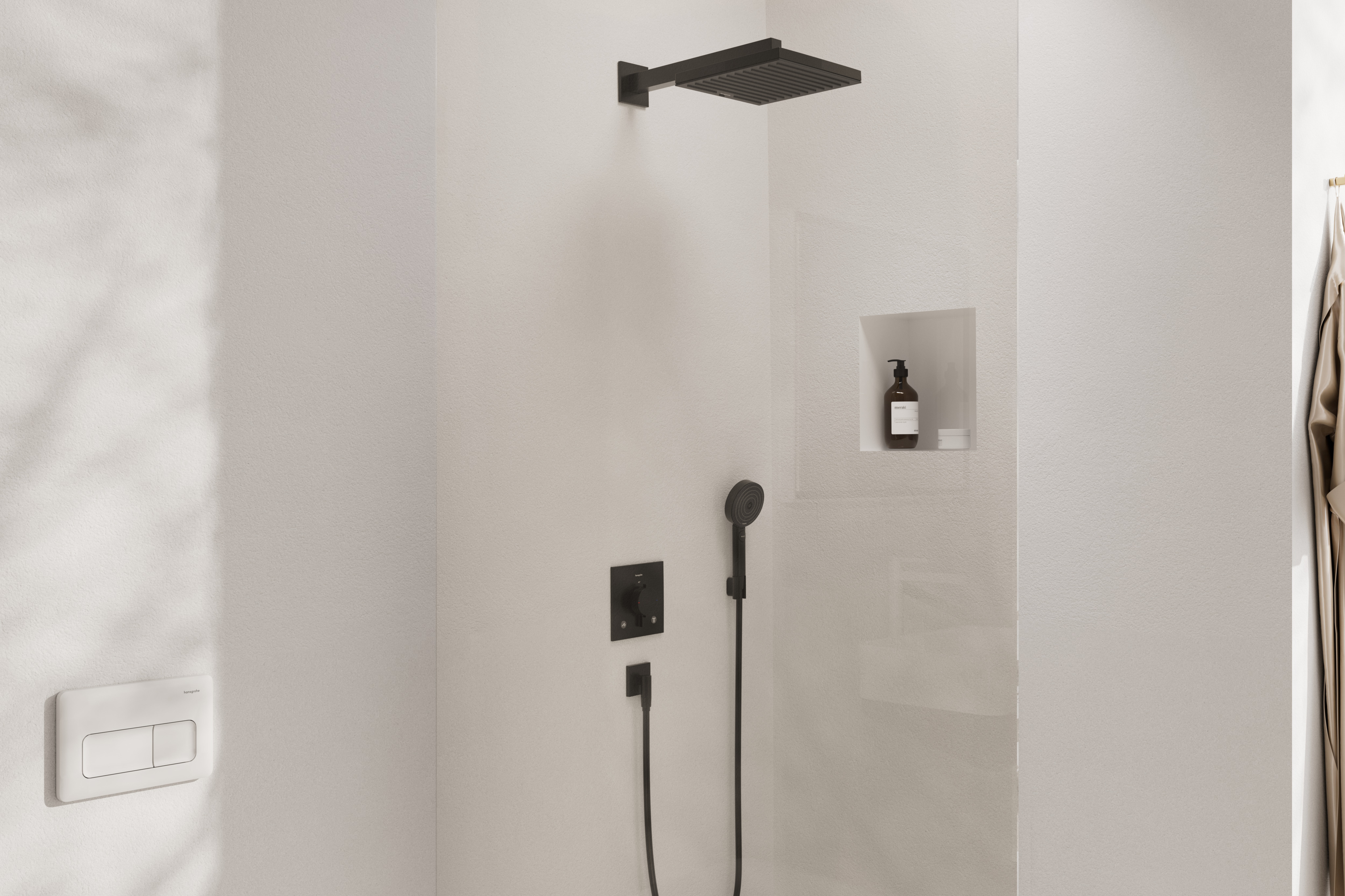 Close-up: Design doucheset 260 1jet met Ecostat Comfort E en het inbouwdeel iBox universal 2 1
